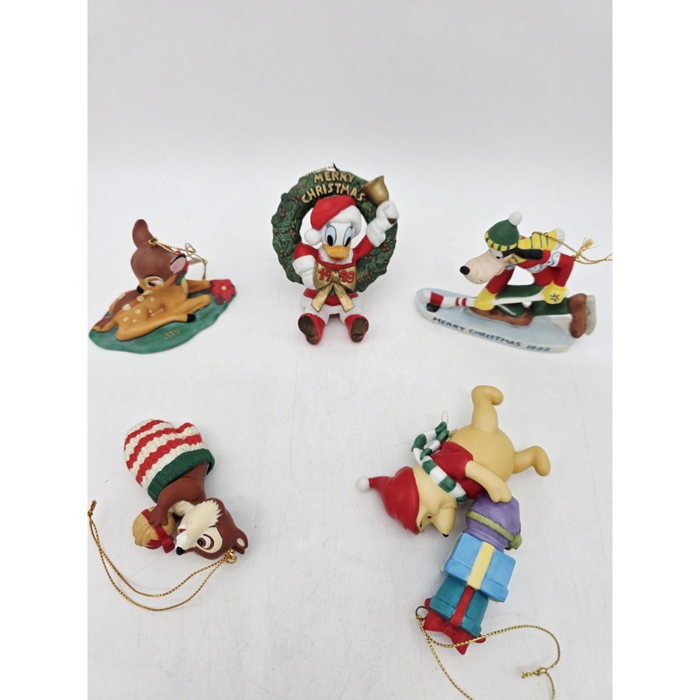 Disney Figures Christmas Ornaments Lot Of 5 Pooh Goofy Bambi Daisy Duck & Chip